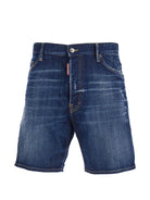 Navy blue DSQUARED2 cotton-elastane shorts, front view
