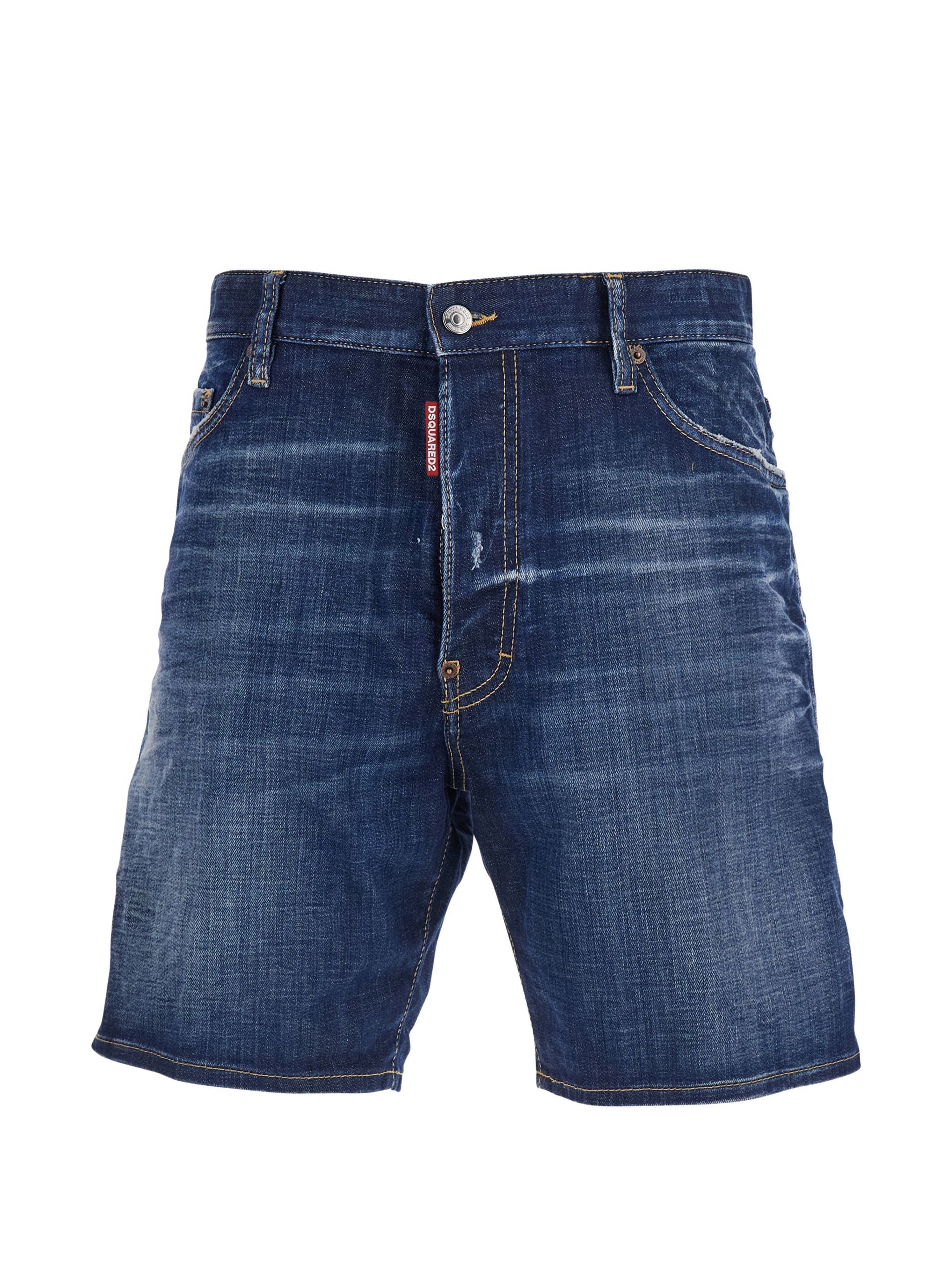 Navy blue DSQUARED2 cotton-elastane shorts, front view