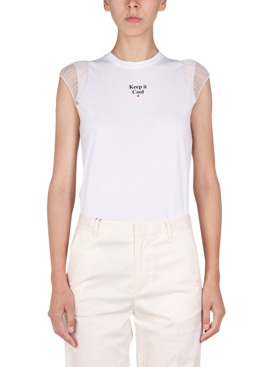 LOGO PRINT TSHIRT DSQUARED2 WHITE XS