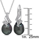 Black Tahitian pearl pendant with diamond accents on sterling silver chain, detail view