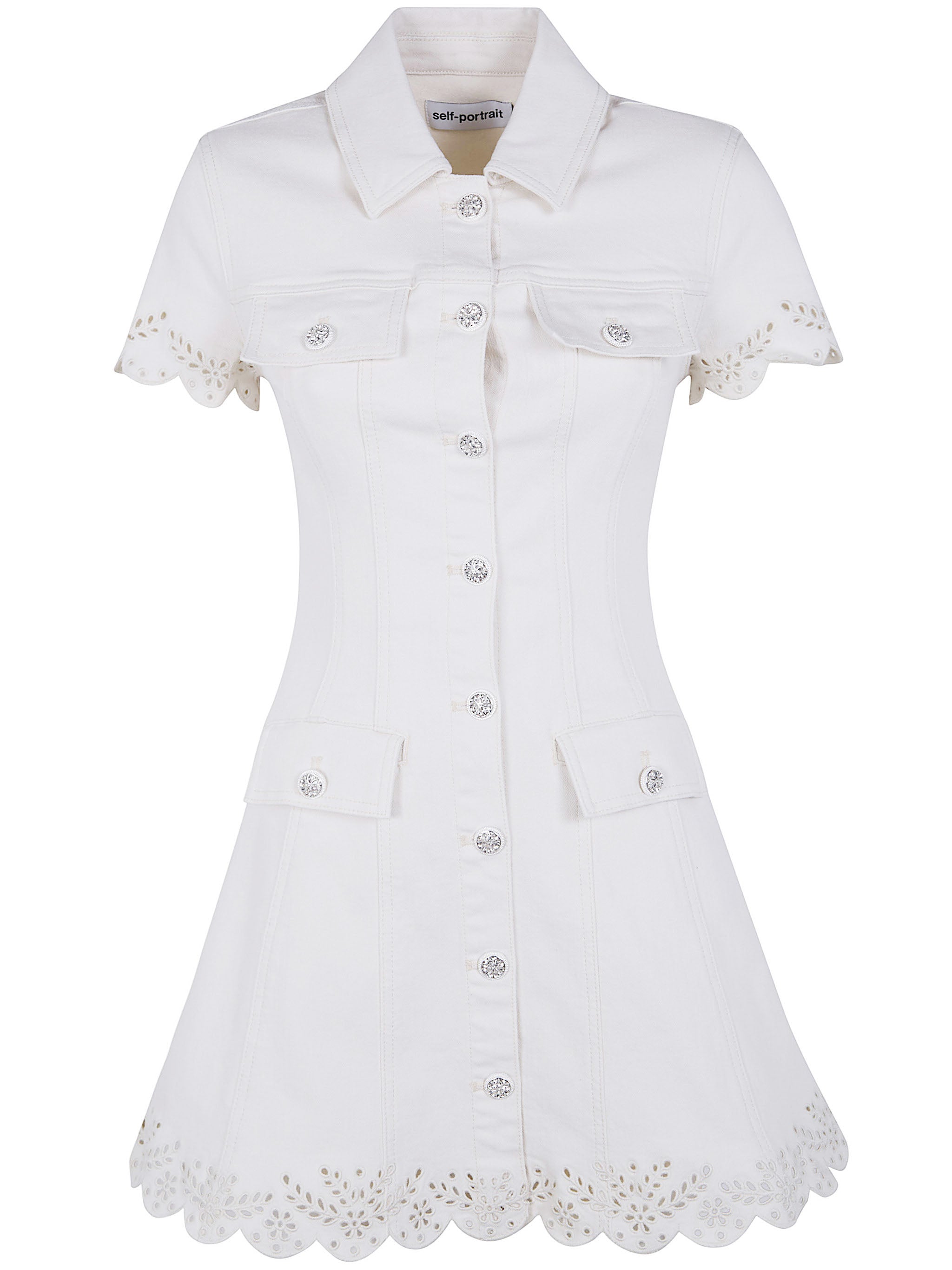 CREAM BRODERIE DENIM MINI DRESS