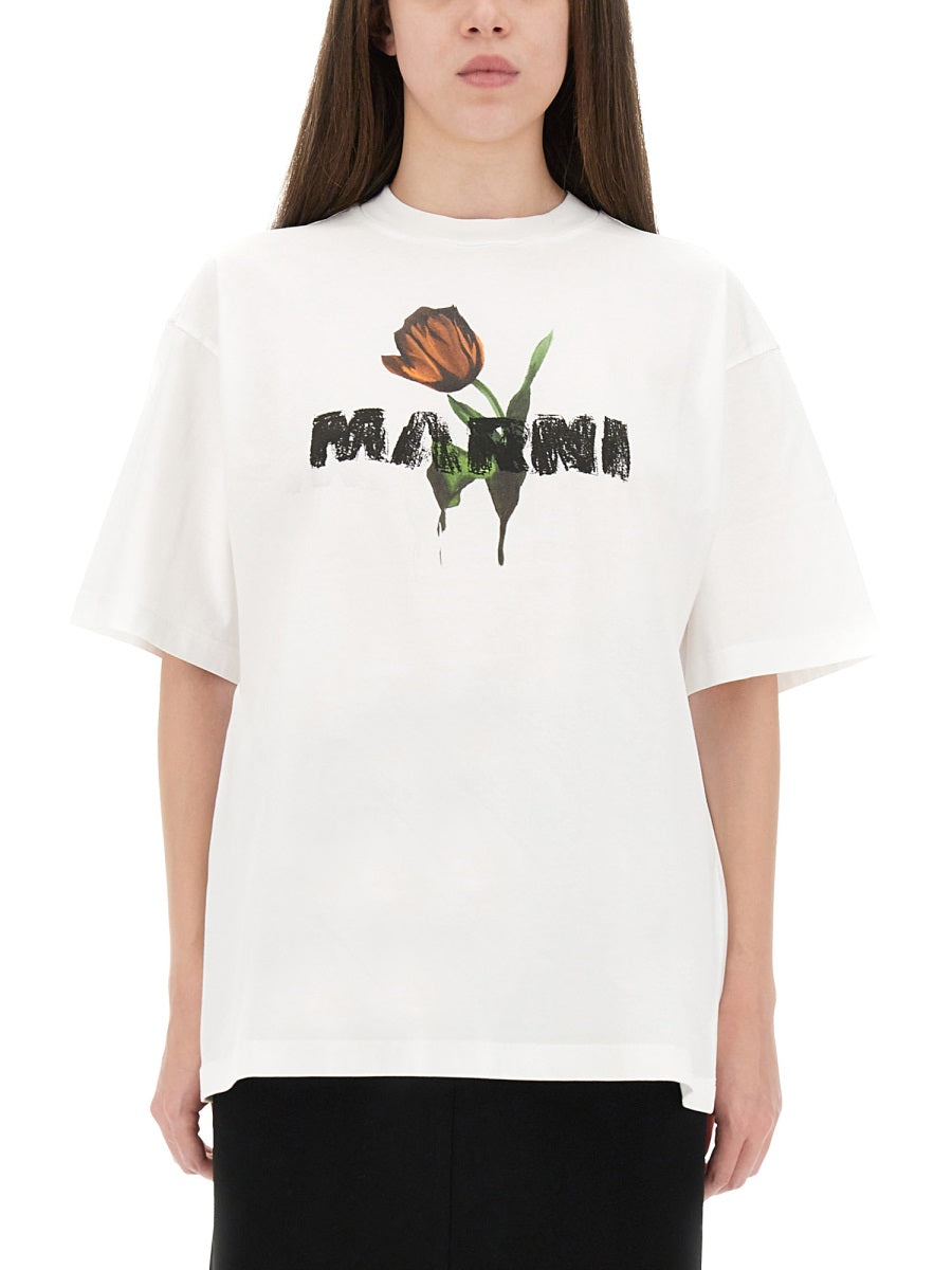 WHITE COTTON KNIT T-SHIRTS Marni