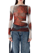 ROSES MESH TOP JEAN PAUL GAULTIER WHITE RED S