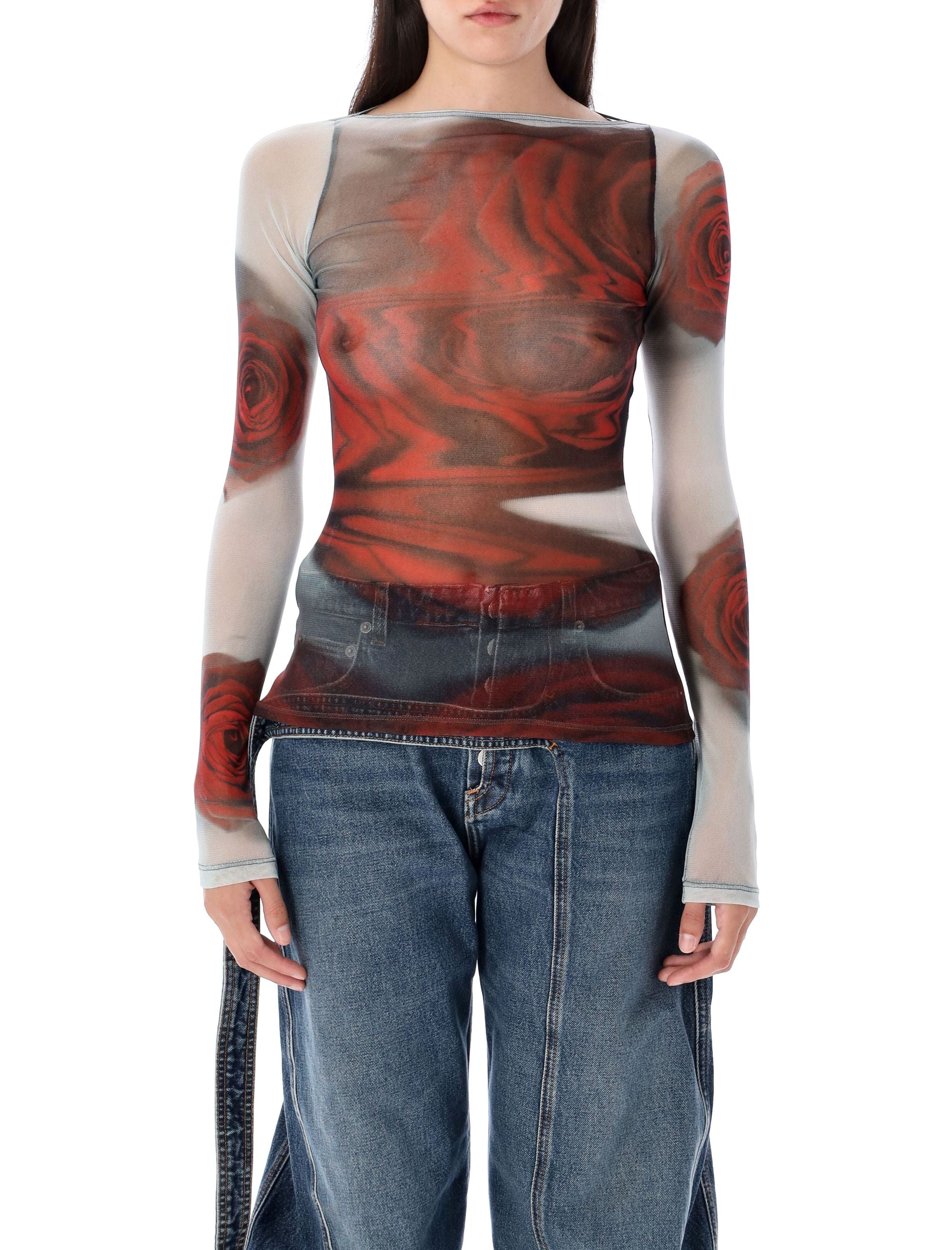 ROSES MESH TOP JEAN PAUL GAULTIER WHITE RED S
