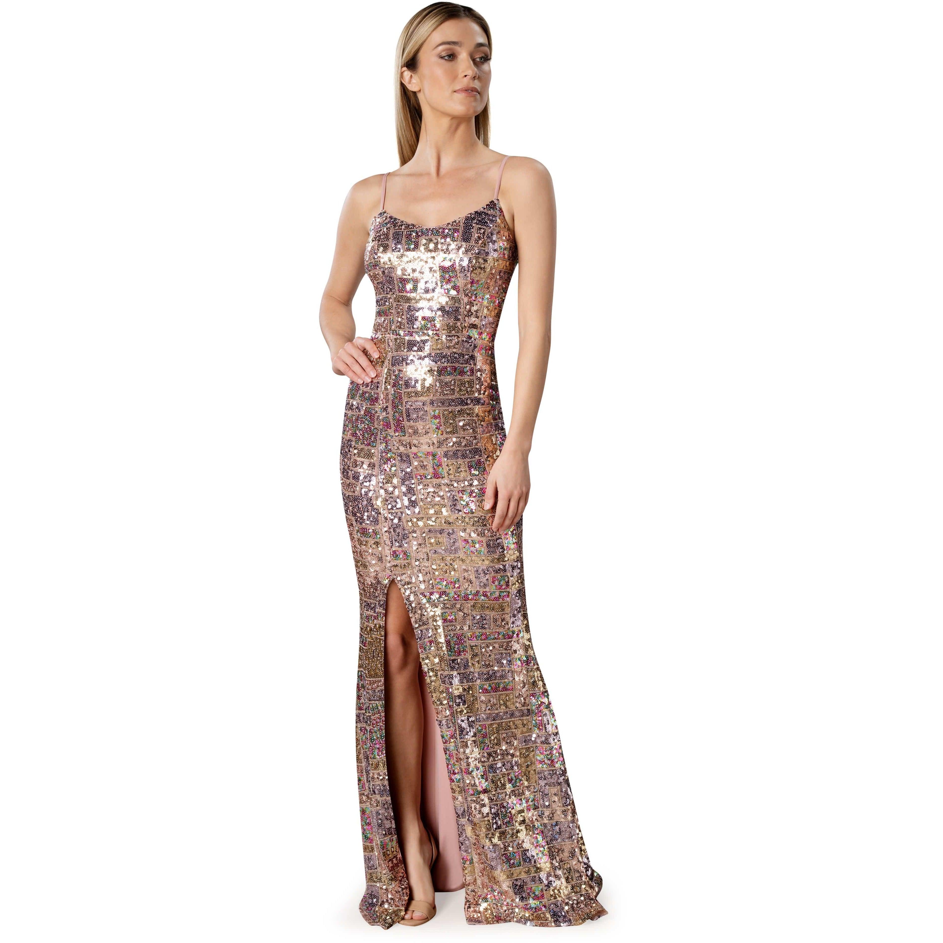 Tori Gown Dress the Population XXS GOLD MULTI