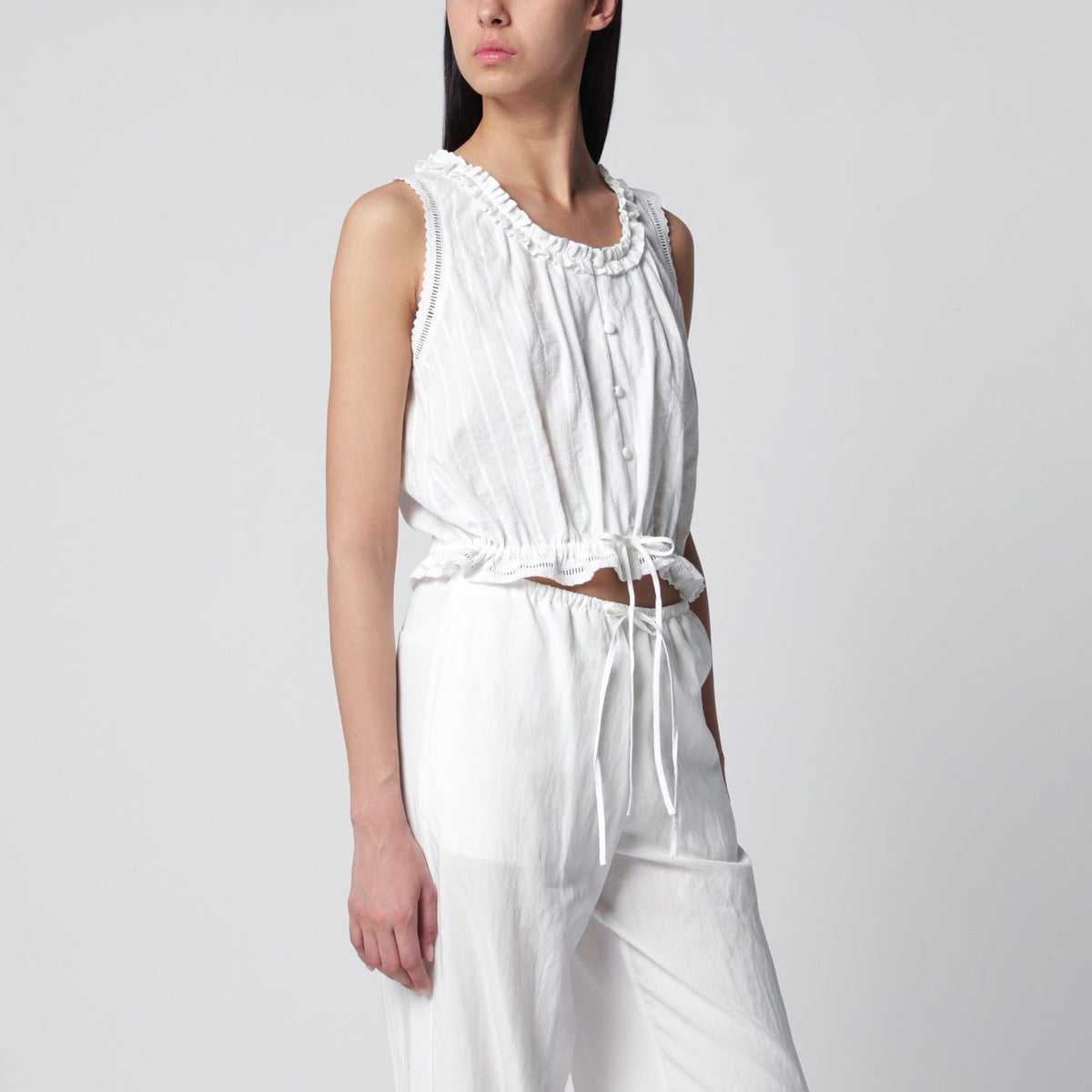 WHITE PERFORATED COTTON TANK TOP – Lord & Taylor