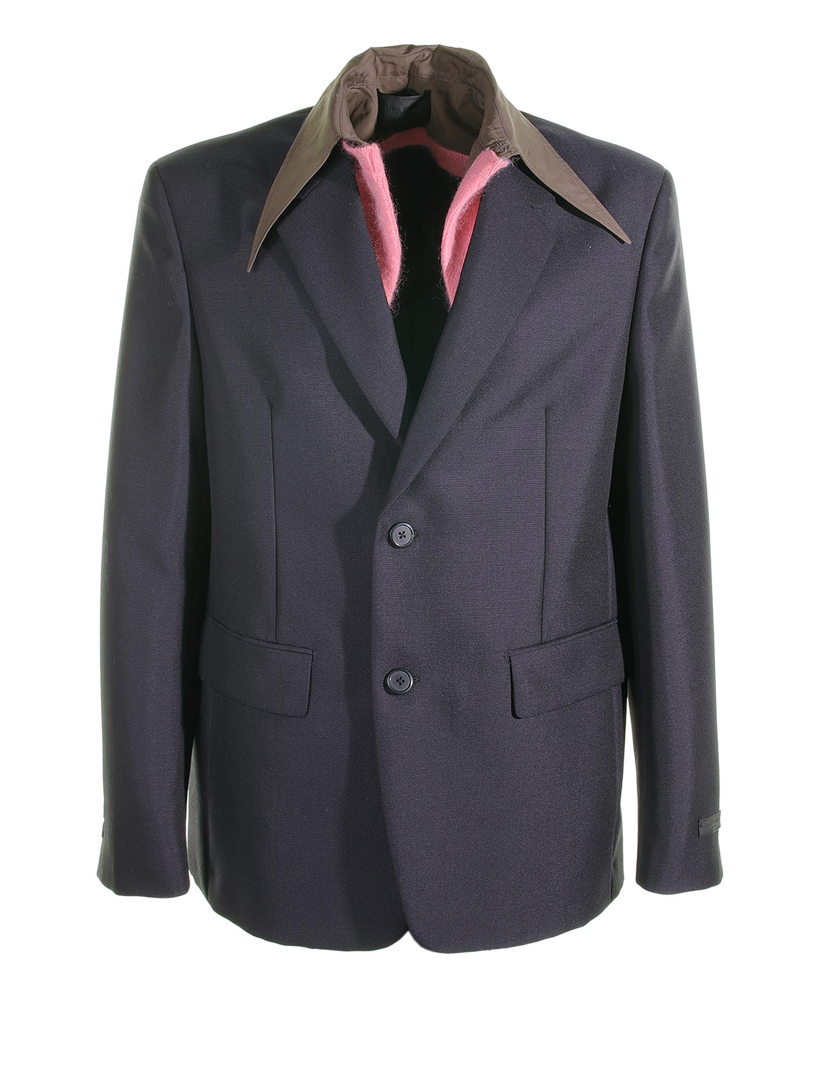 SINGLE-BREASTED JACKET IN BLUE MOHAIR WOOL Prada BLUE 50