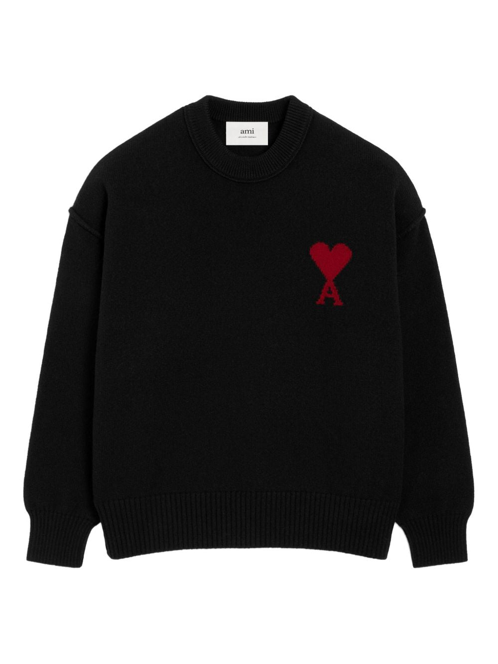 WOOL SWEATER WITH HEART INTARSIA DESIGN AMI Paris NEGRO XS