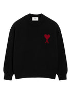 WOOL SWEATER WITH HEART INTARSIA DESIGN AMI Paris NEGRO XS