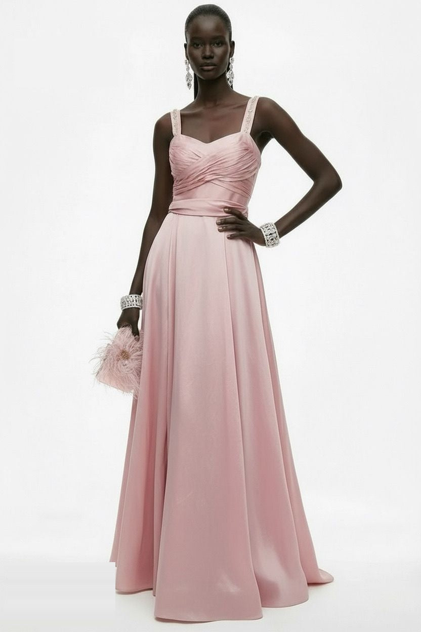 Powder pink satin gown with defined waistband and full skirt by Lord & Taylor Heritage
