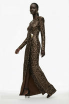 Khaki bronze sequin wrap gown detail by Lord & Taylor Heritage