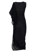 Black PALOMA WOOL midi dress with crew neckline, three-quarter view