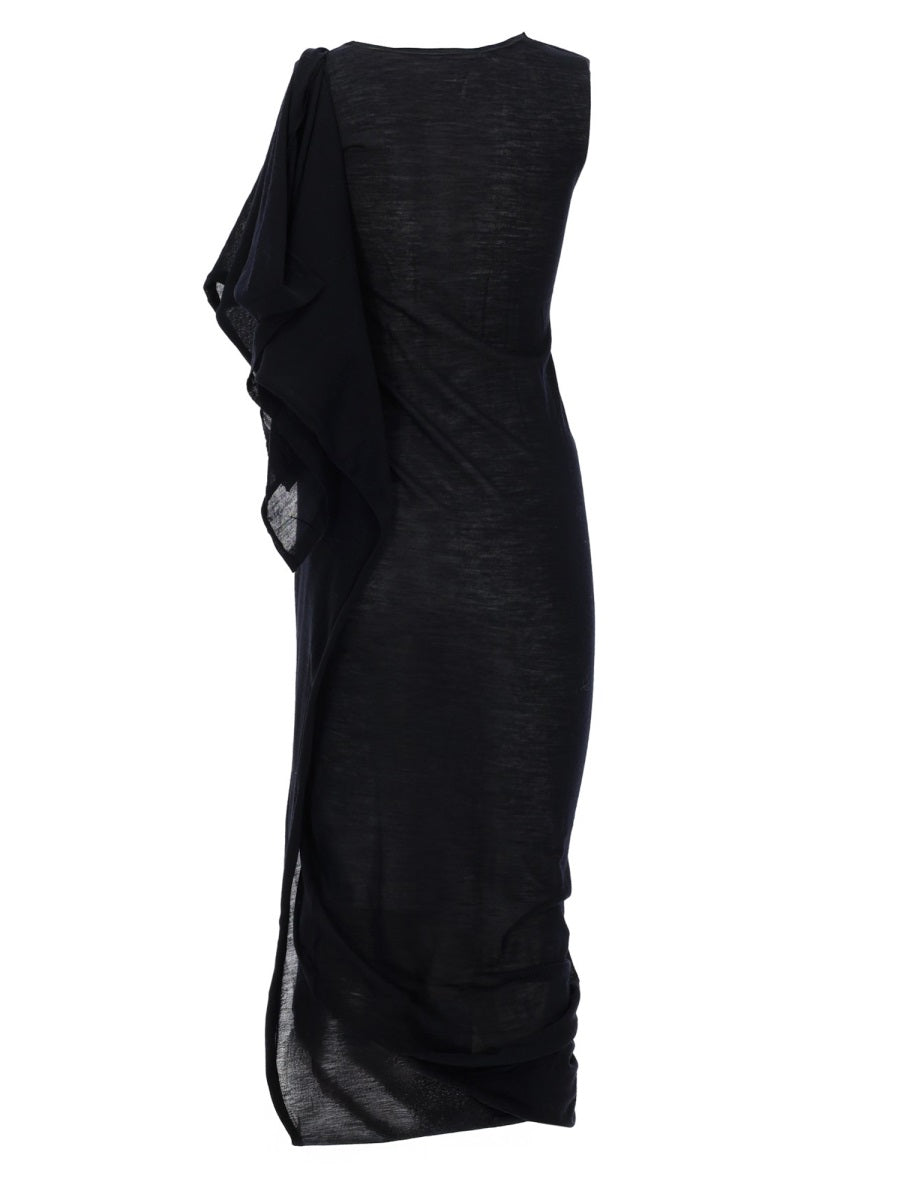 Black PALOMA WOOL midi dress with crew neckline, three-quarter view