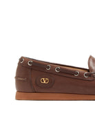 BROWN LEATHER FLAT SHOES Valentino Garavani