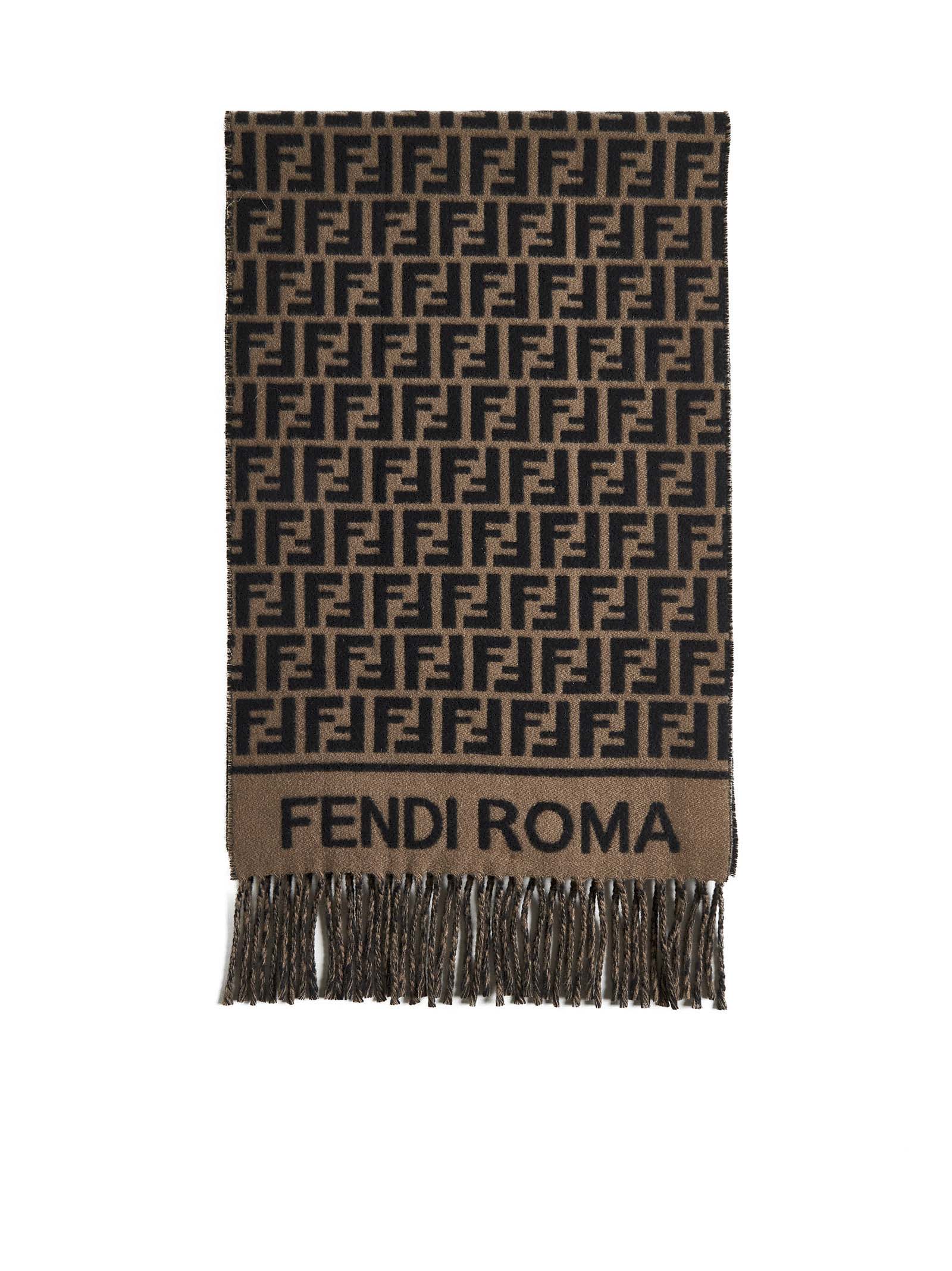 FENDI ブラウンウール&シルクスカーフ Fendi Brown Wool and Cashmere FF Scarf – Lord & Taylor