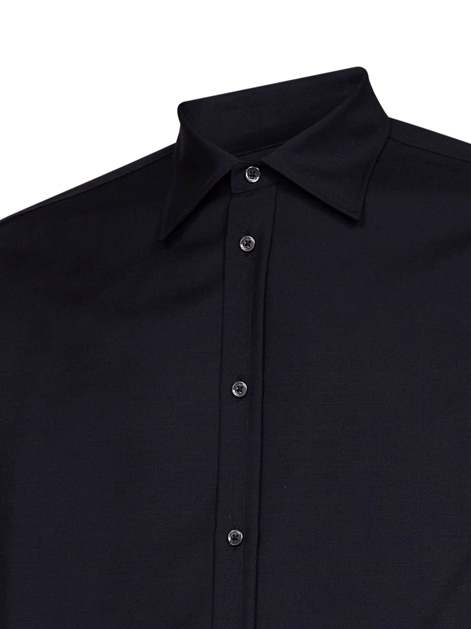 Dark blue Jil Sander wool-mohair shirt, detail view of fabric texture