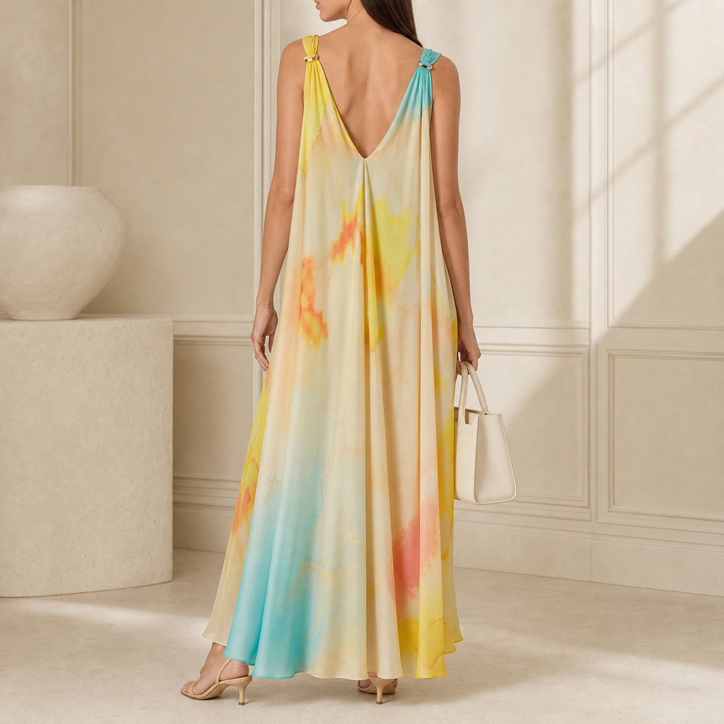 watercolour maxi dress Lord & Taylor Heritage Dress, Yellow Watercolor Print Color:Dark Brown Full Grain rzseason:AW25 The Ultimate Orange Tiered
