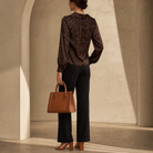 Brown sleeveless maxi dress back view on model by Lord & Taylor Heritage
