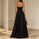 Black strapless satin gown back view showing zipper closure by Lord & Taylor Heritage