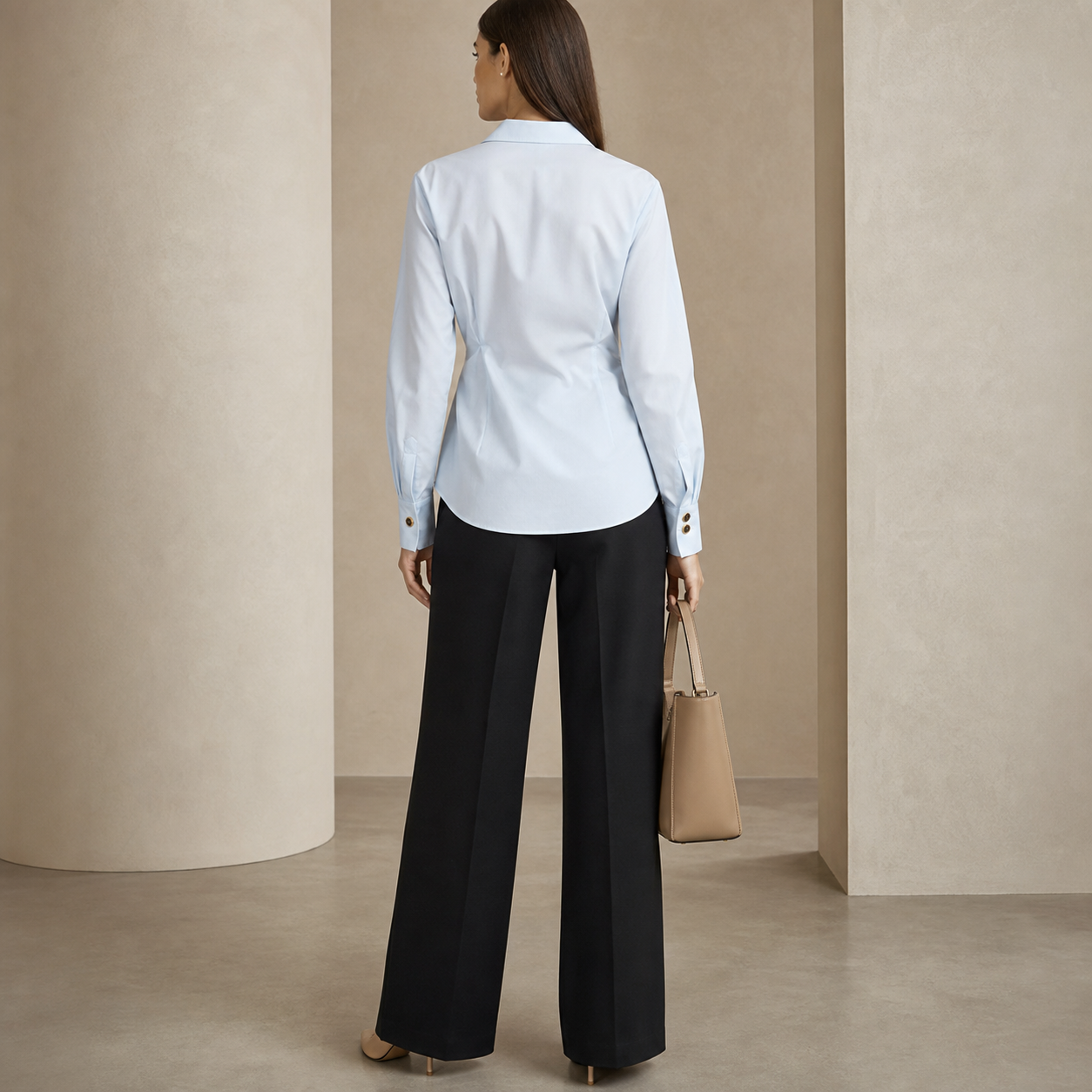 Powder blue wrap blouse by Lord & Taylor Heritage, back view detail