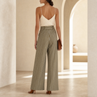 Olive striped wide-leg trousers back view by Lord & Taylor Heritage