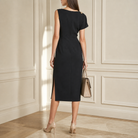 Black midi dress back view showing zip closure by Lord & Taylor Heritage