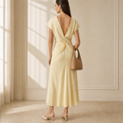Lord & Taylor Heritage Wrap Midi Dress, Pale Yellow — back view