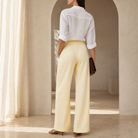 Lord & Taylor Heritage Wide-Leg Trousers, Buttercream Yellow — back view