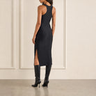 Black Coperni fitted dress racer back construction, close-up detail