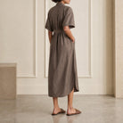 Brown Brunello Cucinelli midi dress embroidery detail, back close-up