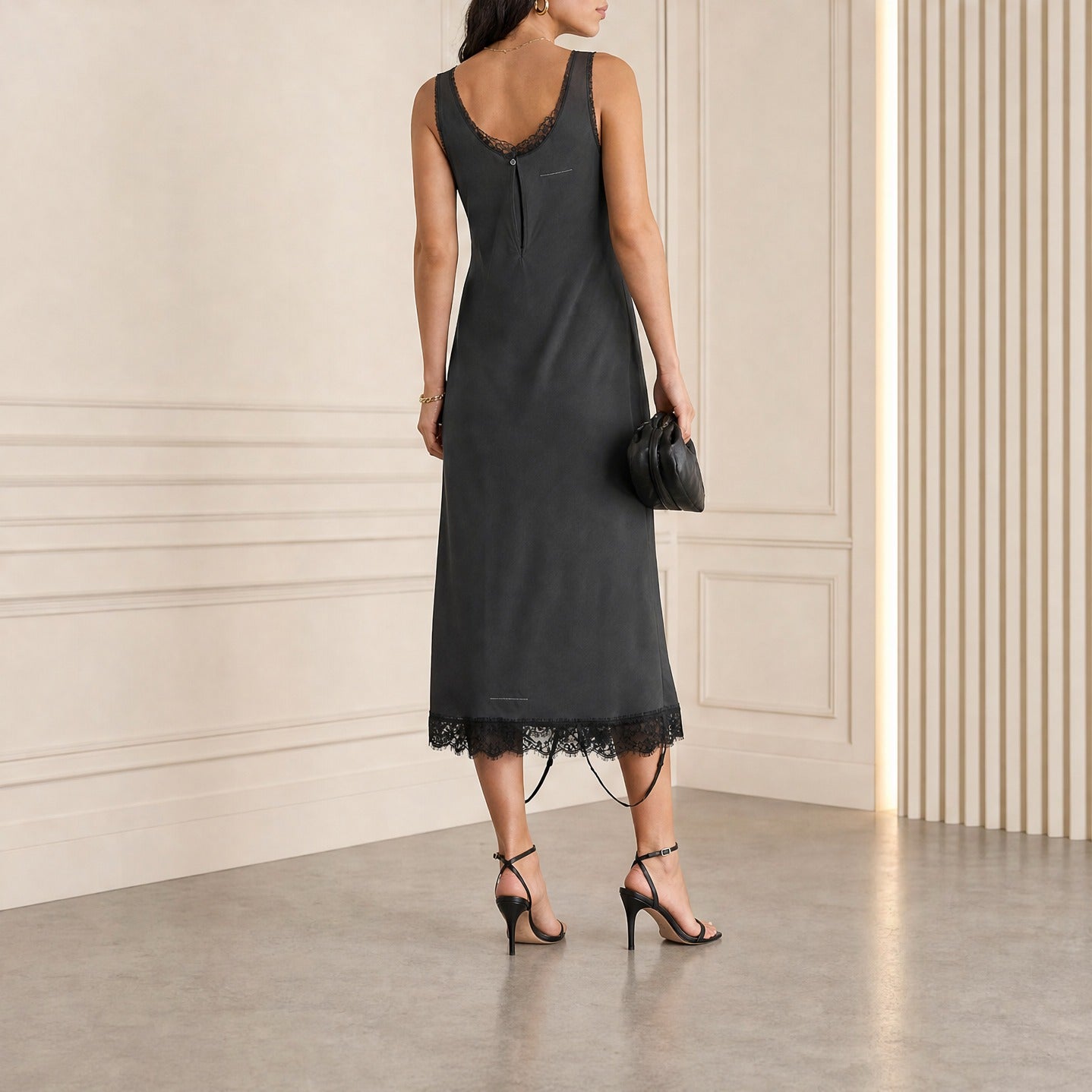Grey MM6 Maison Margiela slip dress back detail with white signature stitch line