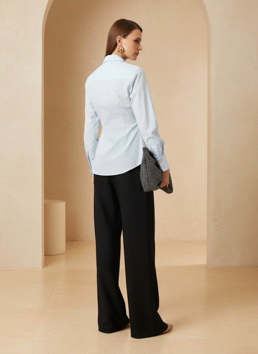 Powder blue wrap blouse by Lord & Taylor Heritage, close-up back construction detail