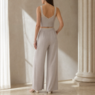 Stone beige two-piece set back view by Lord & Taylor Heritage