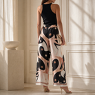 Wide-leg palazzo trousers in abstract print, back detail by Lord & Taylor Heritage
