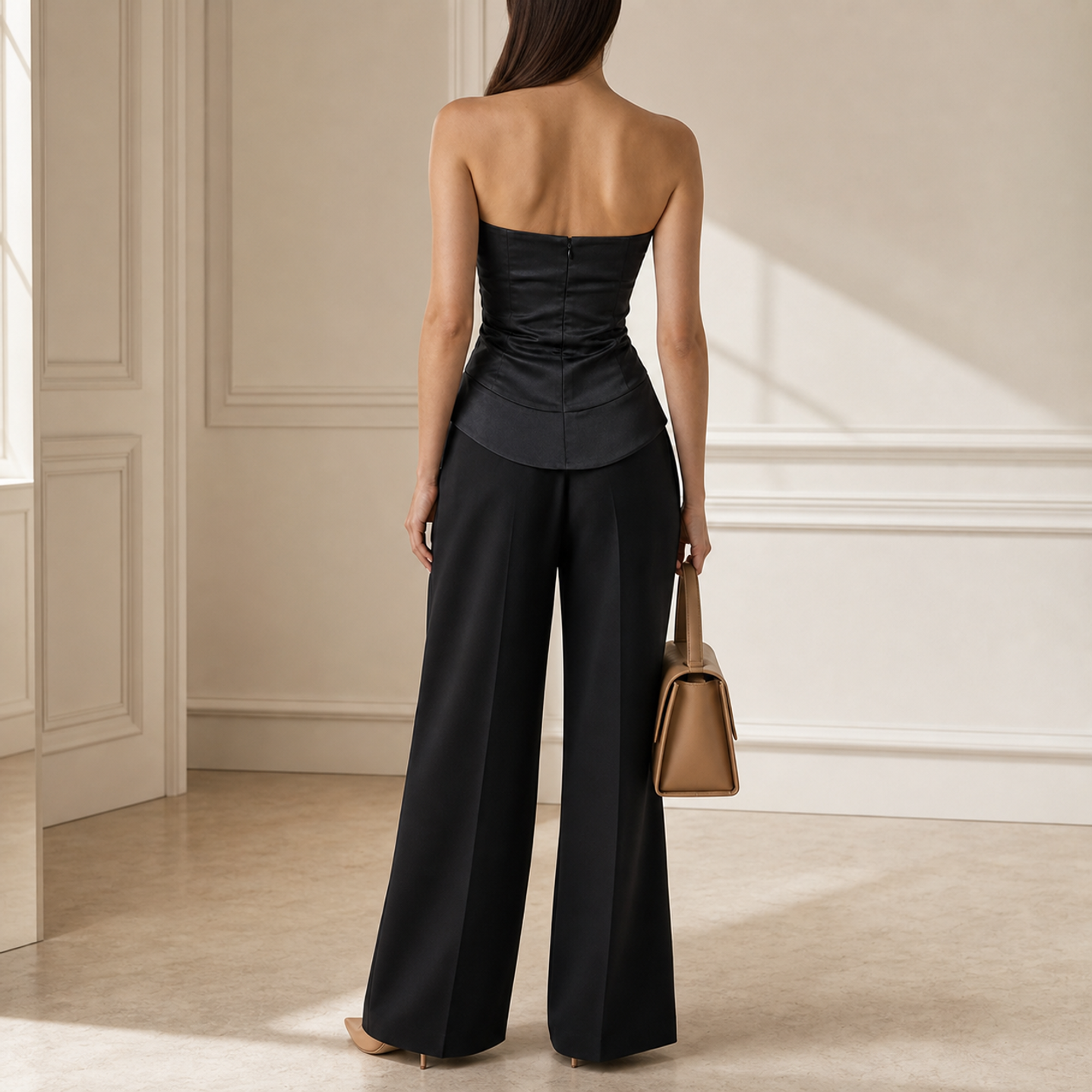 Lord & Taylor Heritage Satin Bustier Top, Black — back view