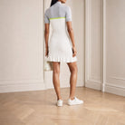 White ribbed knit dress back detail with ruffle hem by Casablanca