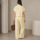 Yellow linen blend camp shirt by Lord & Taylor Heritage, back detail view