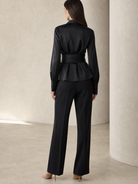 Black satin wrap blouse back detail with button cuffs by Lord & Taylor Heritage