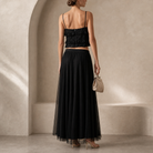 Black tulle maxi skirt and beaded cami set by Lord & Taylor Heritage, back view detail
