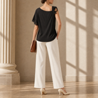 Lord & Taylor Heritage One-Shoulder Top, Black with Lace — back view