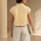 Yellow utility top back view showing seam detailing by Lord & Taylor Heritage