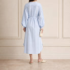 Light blue LOULOU dress, back detail with raglan sleeve construction
