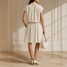 Natural linen-blend shirt dress with drawstring waist ties, back view by Lord & Taylor Heritage