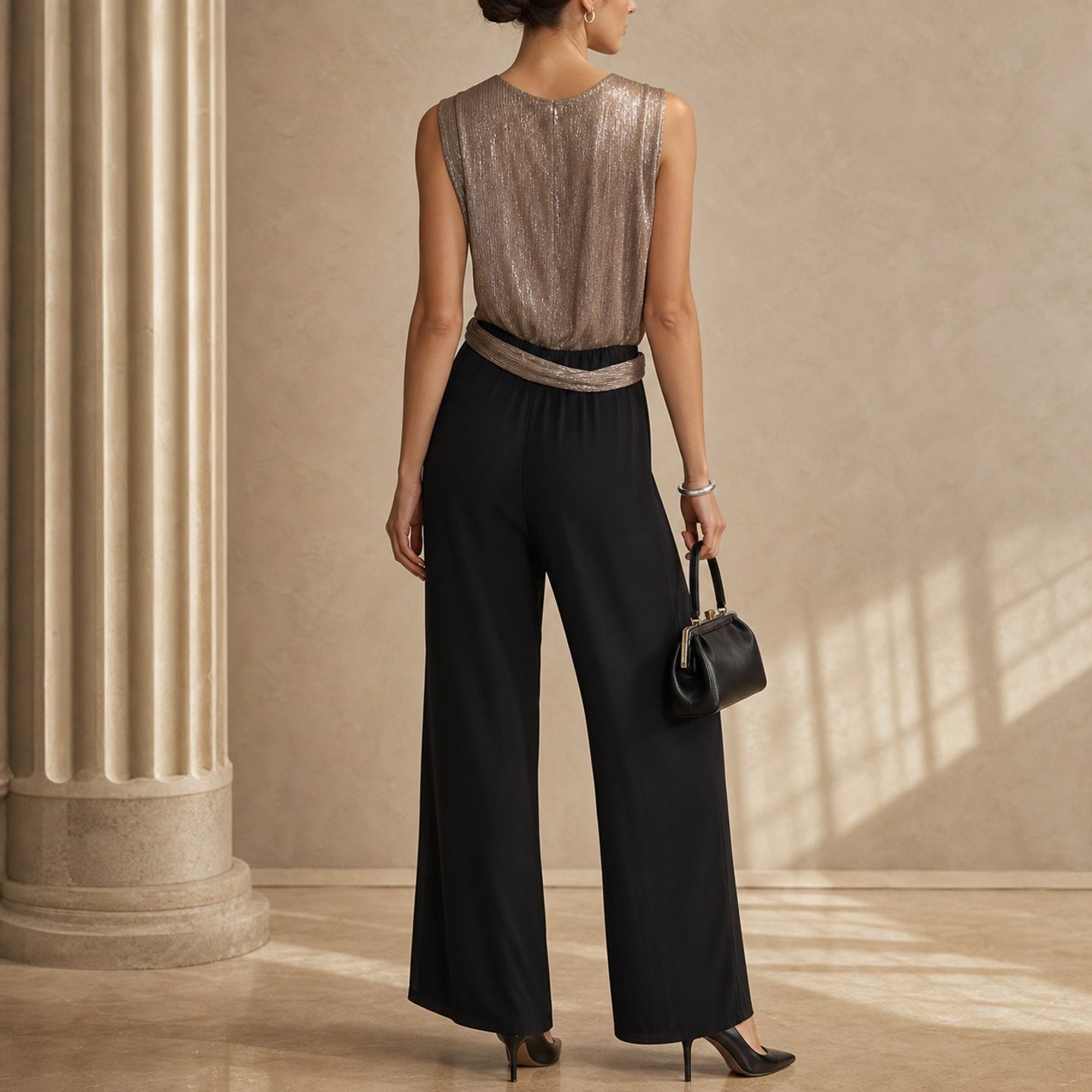 Black full-length garment by Lord & Taylor Heritage, back view detail
