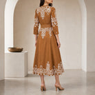 Back detail of multicolor embroidered silk midi dress by Beyond by Vera
