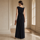 Lord & Taylor Heritage Asymmetric Jersey Gown, Black — back view