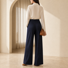 Navy wide-leg trousers back view showing waistband by Lord & Taylor Heritage