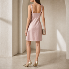 Color is off needs to be darker Lord & Taylor Heritage Satin Mini Dress, Powder Pink — back view