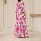 Pink and white floral maxi dress by Samantha Sung, back detail view