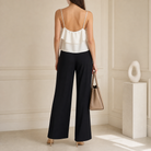 Black wide-leg trousers, back view showing tailored construction by Lord & Taylor Heritage